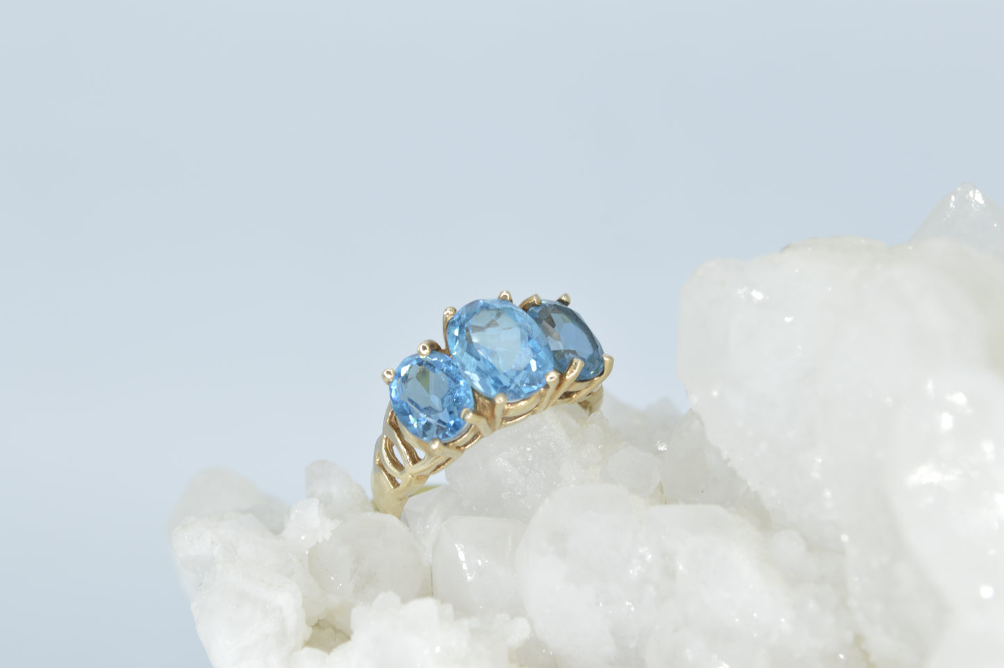 Blue Topaz Triple Stone Ring