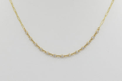 Bezel Diamond Paperclip Necklace