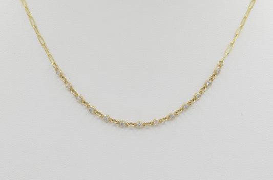 Bezel Diamond Paperclip Necklace