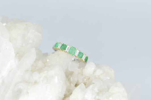 Emerald & Diamond Baguette Ring, 14k