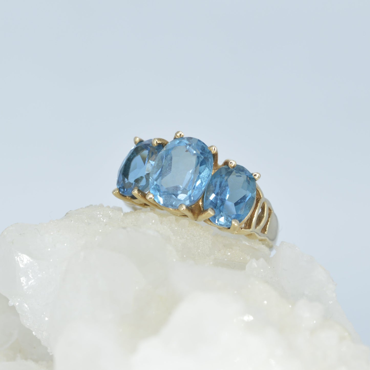 Blue Topaz Triple Stone Ring