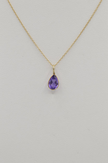 Pear Amethyst Charm, 14k