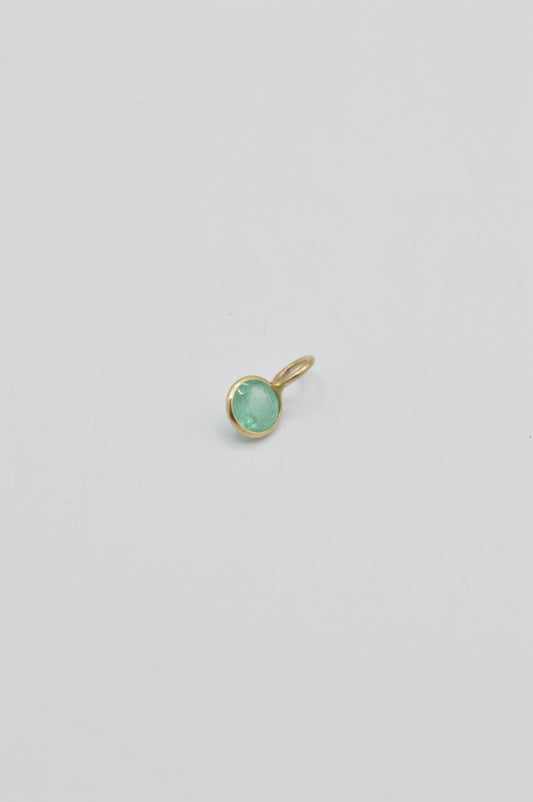 Dainty Round Emerald Charm, 14k