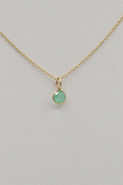 Dainty Round Emerald Charm, 14k